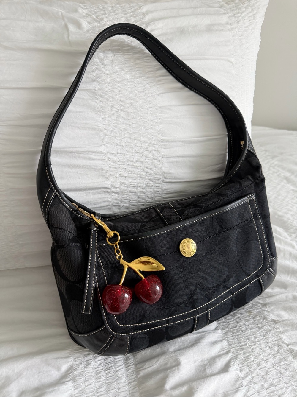 vintage Coach Ergo Signature Canvas Shoulder Bag w/Gold Hardware